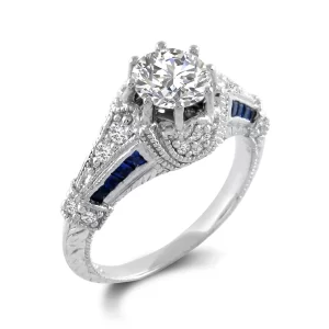 Diamond Blue Sapphire Ring Vintage Inspired