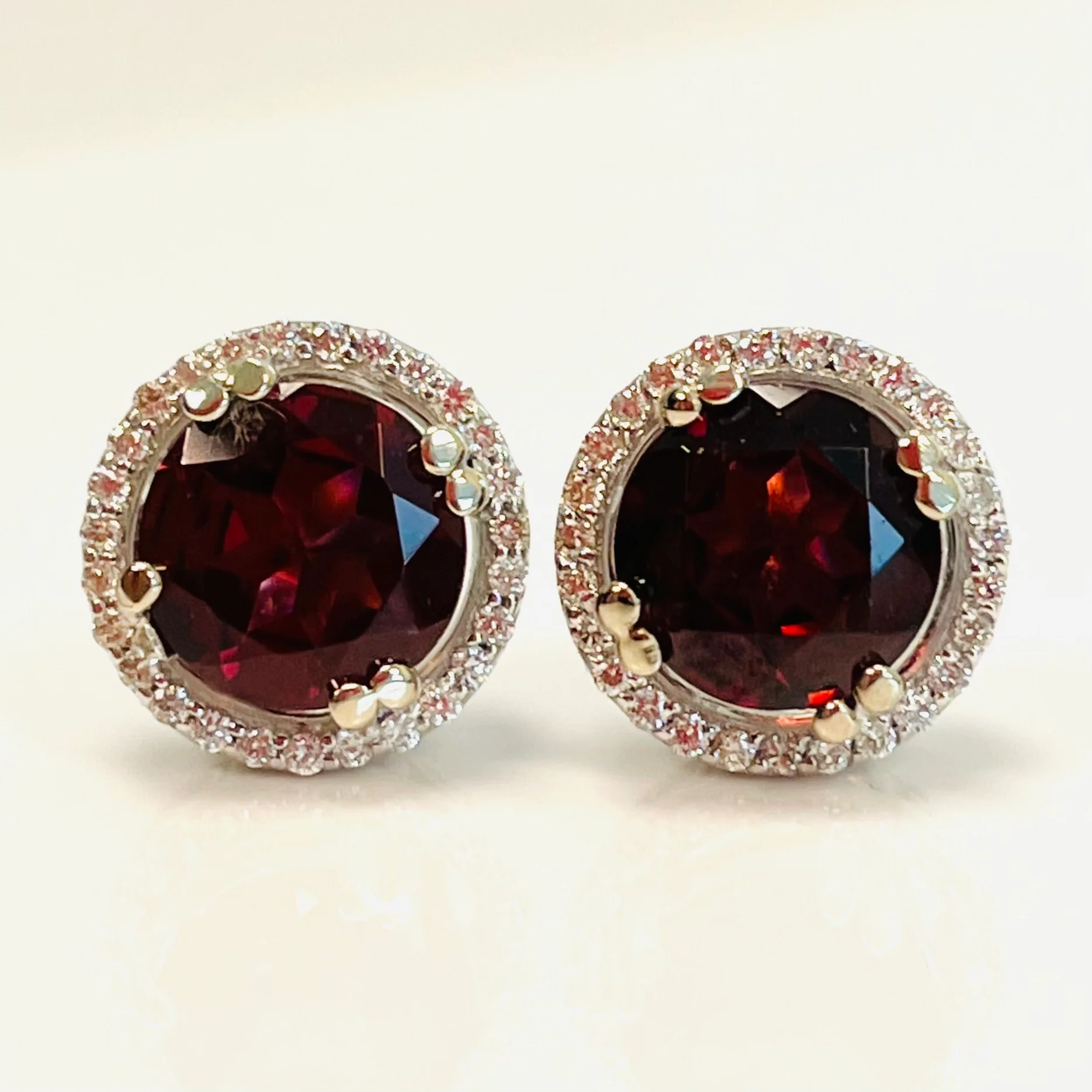 Diamond Halo Garnet Earrings