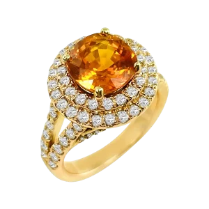 Diamond Orange Sapphire Ring