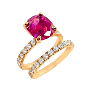 Diamond Pink Sapphire Engagement Ring Set