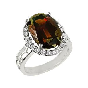 Diamond Red Zircon Ring