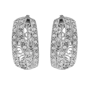Diamond Half Hoop Filigree Milgrain Earrings